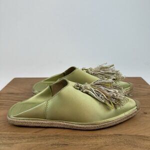 Womens Pedro Garcia Green Satin Metallic Slip‎ On Tassel Flats Shoes Size EU 37